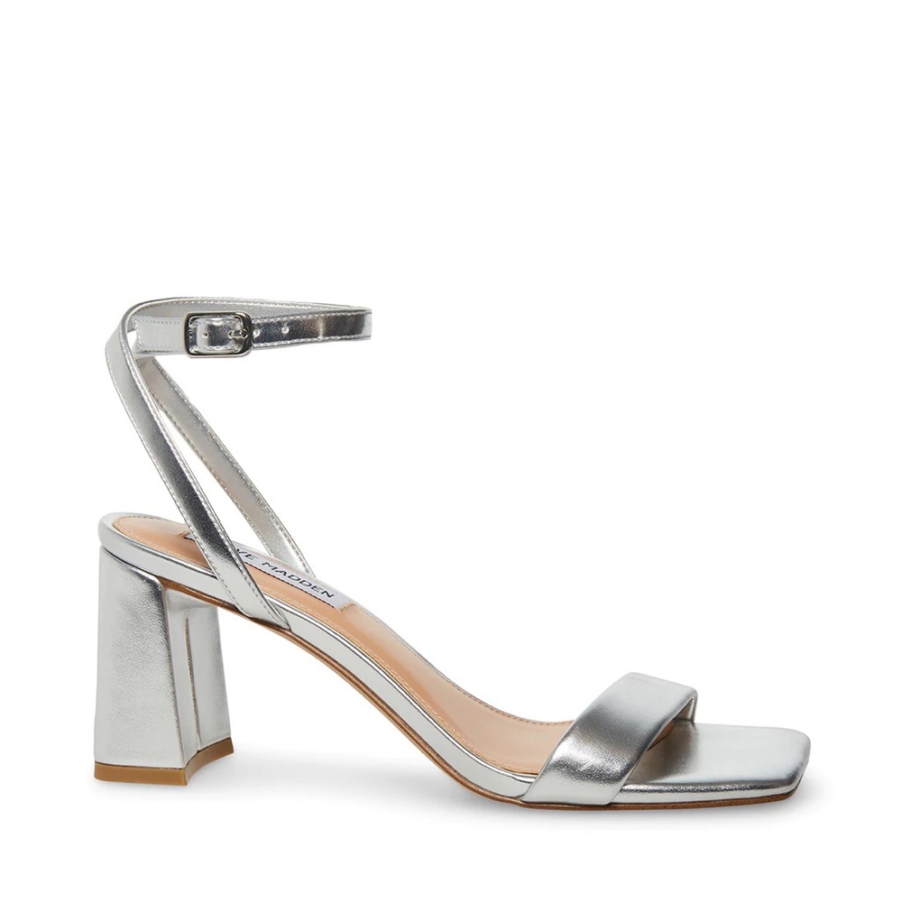 Steve Madden Luxe Silver Square Toe Block Heel